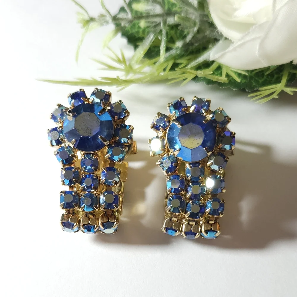 Vintage Di Gino Blue Aurora Borealis Wrap Around Gold Plated Cuff Links Unisex